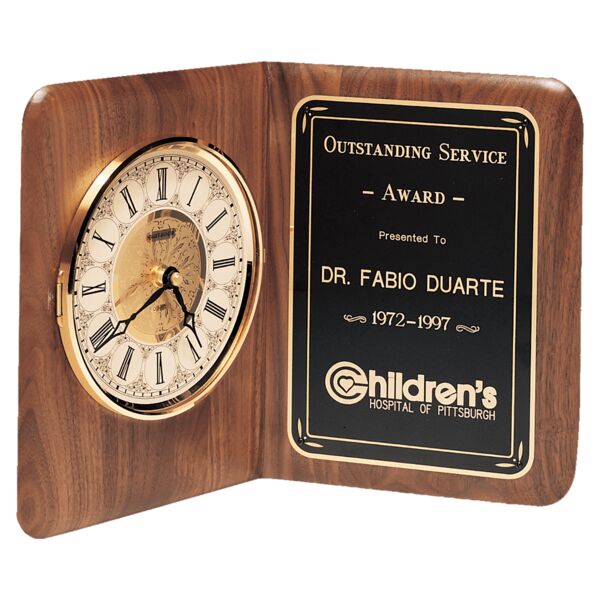 12 1/2" x 9 1/2" Quartz Book Clock, Brass Diamond Spun Bezel, Glass Lens, Ivory Dial Thumbnail