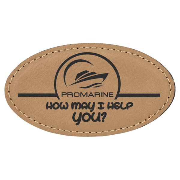 3 1/4" x 1 3/4" Laserable Leatherette Oval Badge Blank with Magnet Thumbnail
