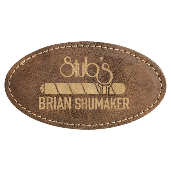 3 1/4" x 1 3/4" Rustic/ Laserable Leatherette Oval Badge Blank with Magnet Thumbnail