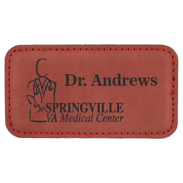 3 1/4" x 1 3/4" Rose Laserable Leatherette Badge Blank with Magnet Thumbnail