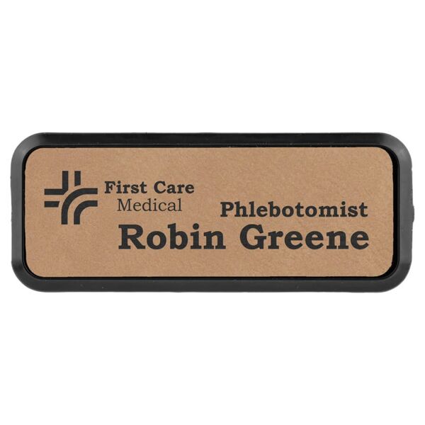 3" x 1" Laserable Leatherette Round Corner Badge & Frame Thumbnail