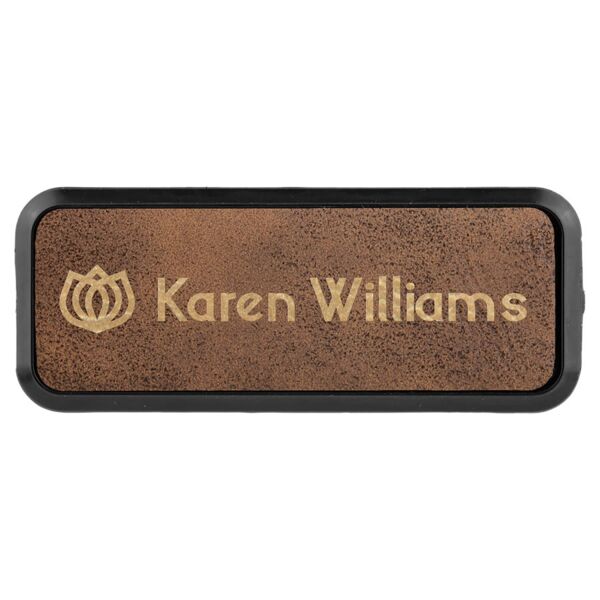 3" x 1" Rustic/ Laserable Leatherette Round Corner Badge & Frame Thumbnail