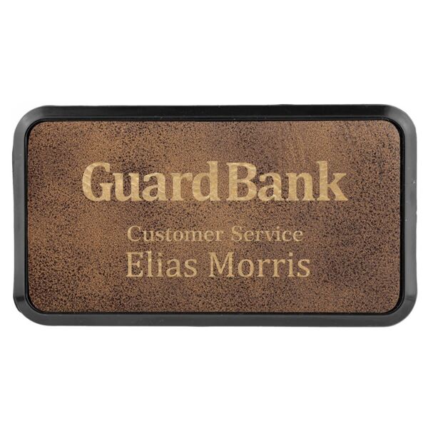 3" x 1 1/2" Rustic/ Laserable Leatherette Round Corner Badge & Frame Thumbnail