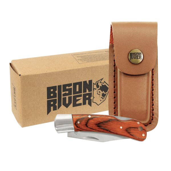 Bison River 4" Wood Folding Knife with Leather Sheath Thumbnail