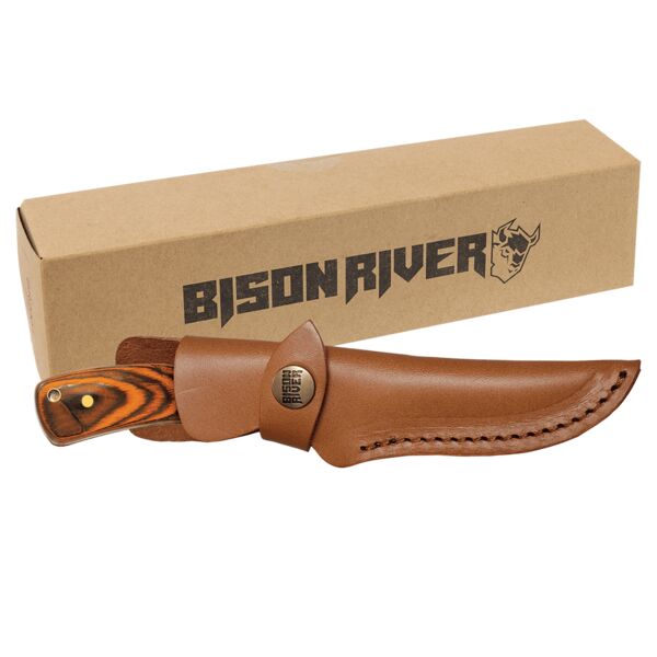 Bison River 7 3/4" Fixed Blade Wood Knife with Leather Sheath Thumbnail