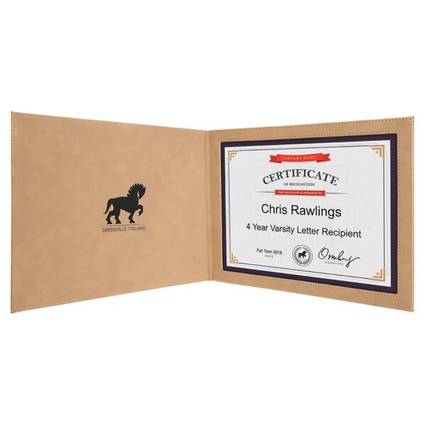9" x 12" Laserable Leatherette Certificate Holder for 8 1/2" x 11 Thumbnail