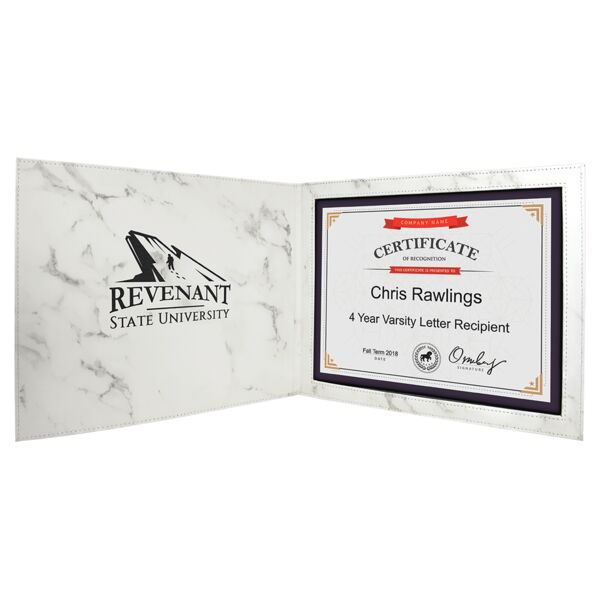 9" x 12" Marble Laserable Leatherette Certificate Holder for 8 1/2" x 11" Thumbnail
