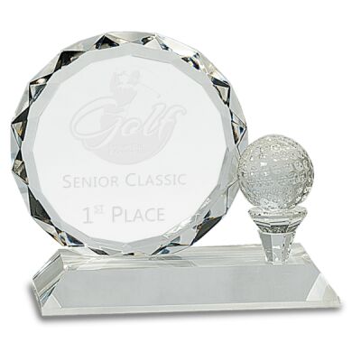 5 1/4" Round Facet Crystal with Golf Ball on Pedestal Base Thumbnail