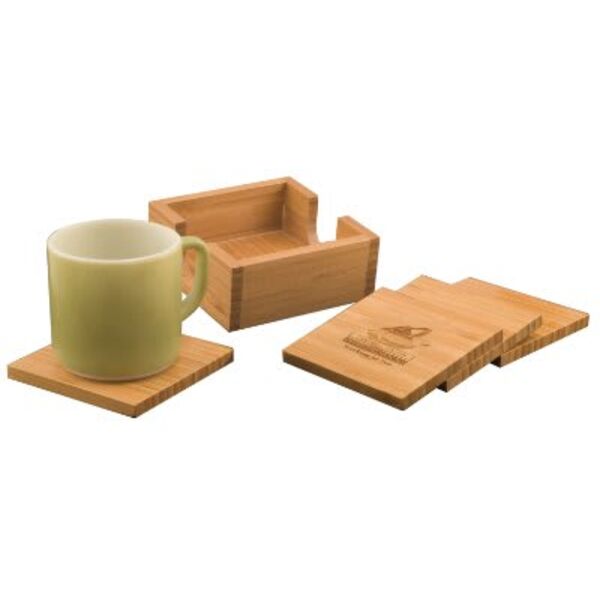 4" x 4" Square 4-Coaster Set with Holder Thumbnail