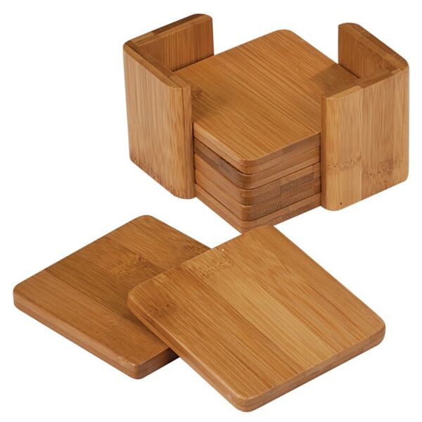 3 3/4" x 3 3/4" Square 6-Coaster Set with Holder Thumbnail