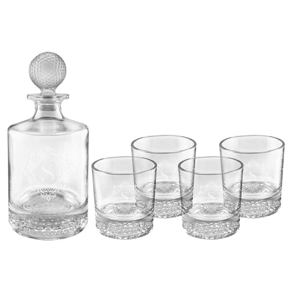 Polar Camel 850mL Round Golf Glass Decanter Set with Four 9 oz. Golf Rocks Glasses in Gift Box with Printed Paper Sleeve Thumbnail