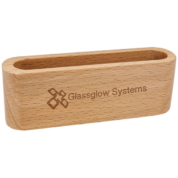 4 1/2" Beech Wood Business Card Holder Thumbnail