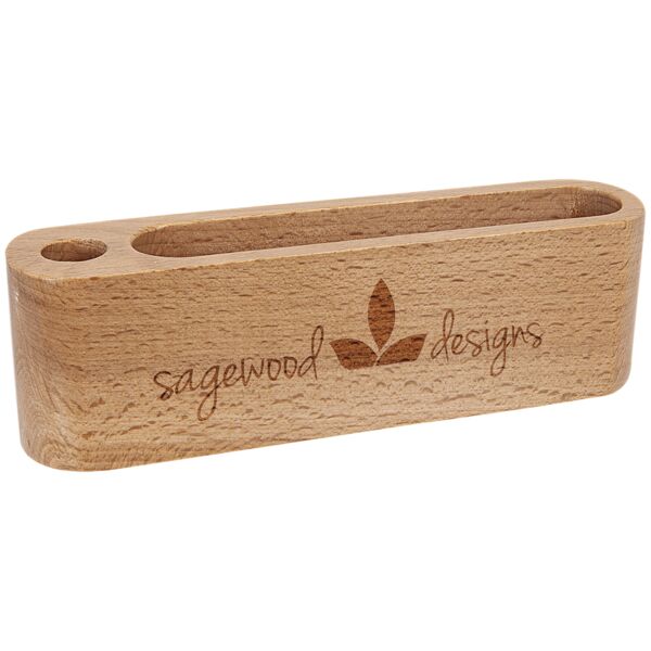 5 1/4" Beech Wood Business Card and Pen Holder Thumbnail