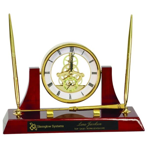 10 1/2" x 6" Executive / Piano Finish Clock w/2 Pens/Letter Opener Thumbnail