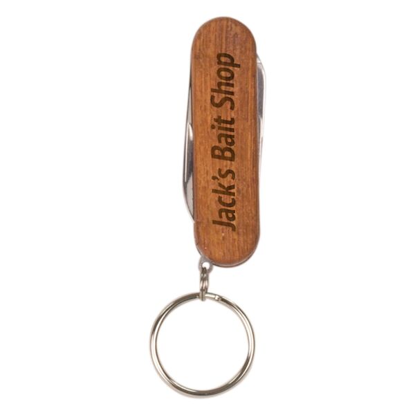 2 1/4" Wooden 3-Function Pocket Knife with Keychain Thumbnail