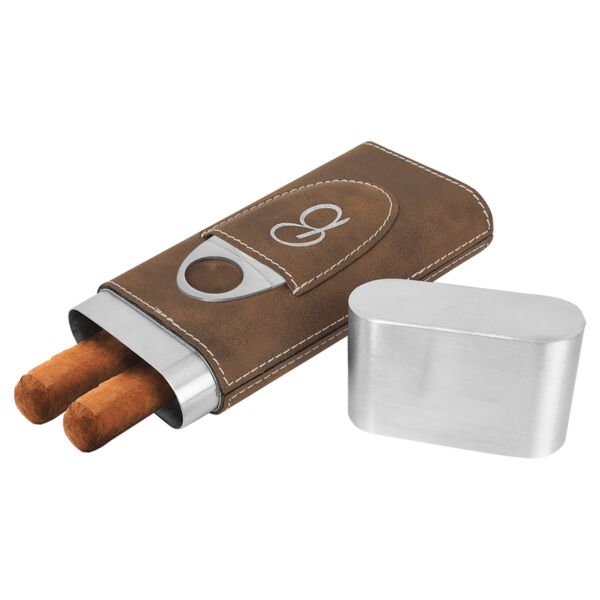 Rustic/ Laserable Leatherette Cigar Case with Cutter Thumbnail