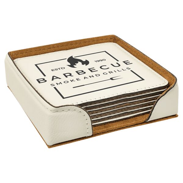 4" x 4" Square Laserable Leatherette 6-Coaster Set Thumbnail