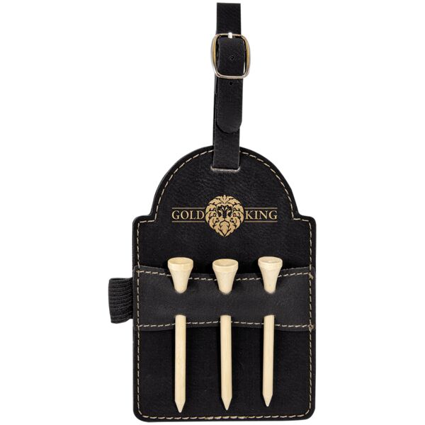 5" x 3 1/4" Laserable Leatherette Golf Bag Tag with 3 Wooden Tees Thumbnail