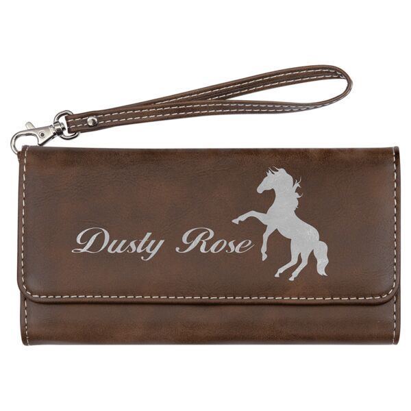 7 1/2" x 4" Rustic/ Laserable Leatherette Wallet with Strap Thumbnail