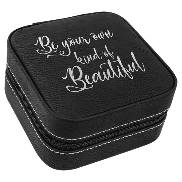 4" x 4" Laserable Leatherette Travel Jewelry Box with Tan Lining Thumbnail
