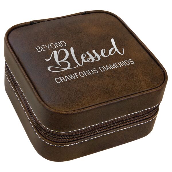 4" X 4" Rustic/ Leatherette Travel Jewelry Box with Tan Lining Thumbnail