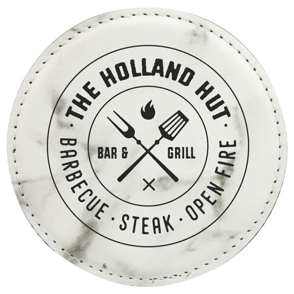 4" Round Marble Laserable Leatherette Coaster Thumbnail