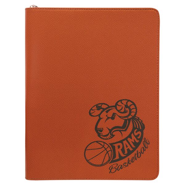 9 1/2" x 12" Basketball w/ Zipper Laserable Leatherette Portfolio with Notepad Thumbnail