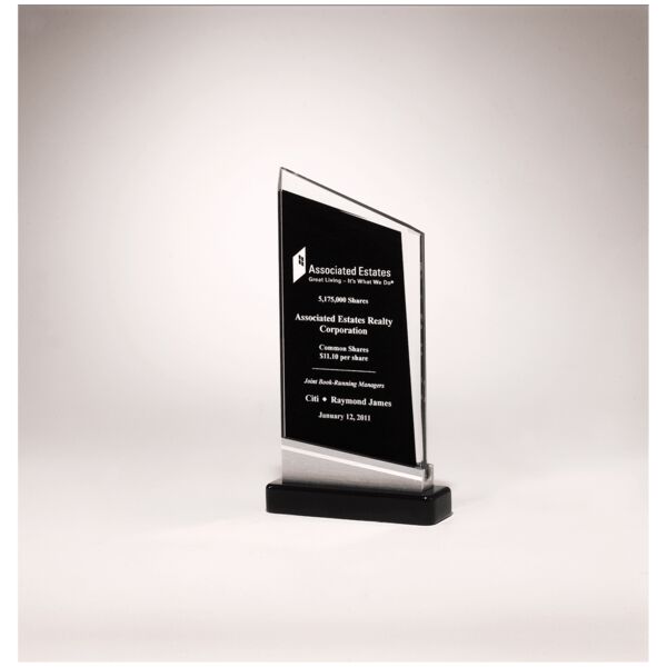 4 3/4" x 7 7/8" Zenith Series Glass Award, Piano Finish Base with Aluminum Accent Thumbnail