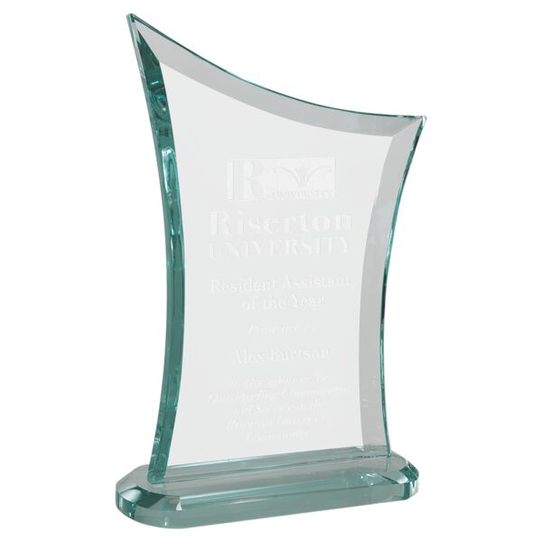 6" x 8 3/4" Contemporary Jade Glass Award with Oval Shaped Base Thumbnail