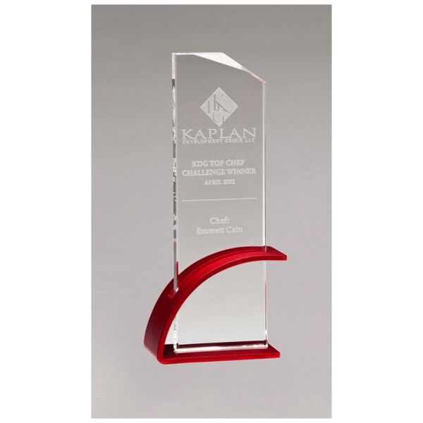 3 7/8" x 9 3/8" x 1/2" Thick Contemporary Glass Award, Arched Base with Matte Metallic Finish Thumbnail