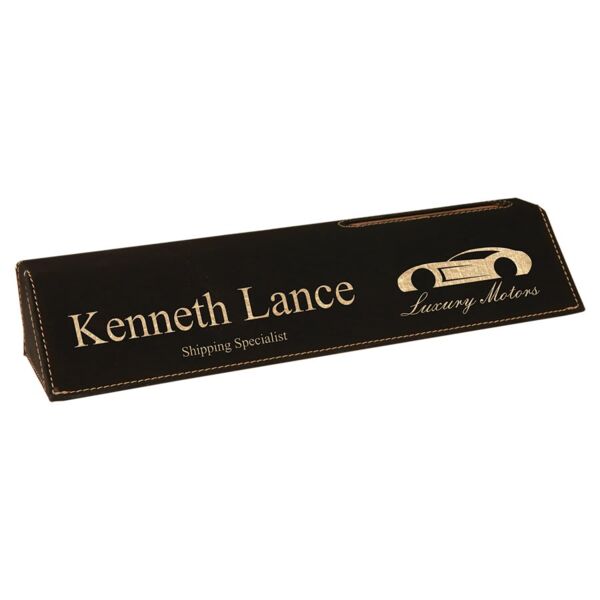 10 1/2" Laserable Leatherette Desk Wedge with Business Card Holder Thumbnail