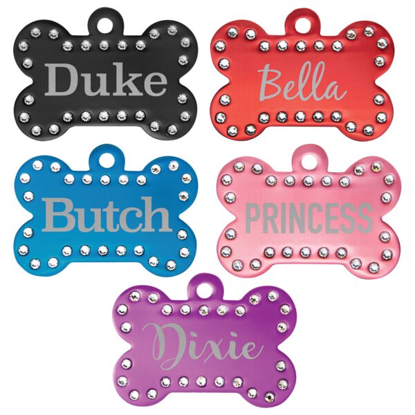 1 1/2" x 1" Laserable Anodized Aluminum Swarovski Bling Bone with Tab Set Thumbnail