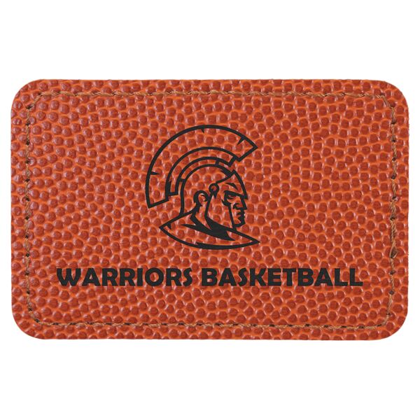 3" x 2" Rectangle Basketball Laserable Leatherette Patch with Adhesive Thumbnail