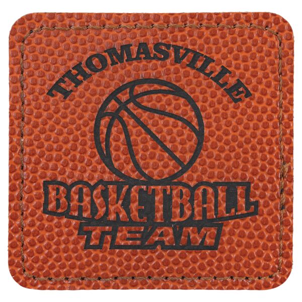 2 1/2" x 2 1/2" Basketball Laserable Leatherette Square Patch with Kota Pro Adhesive Thumbnail