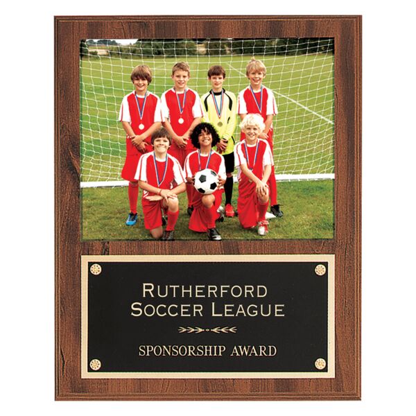 12" x 15" American Finish Photo Plaque with Brass Plate-Holds 8" x 10" Photo Thumbnail