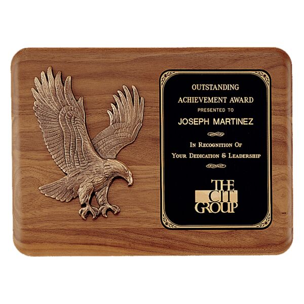 15" x 11" Solid American Plaque with Sculptured Relief Eagle Casting and Laser Engravable Brass Plate Thumbnail