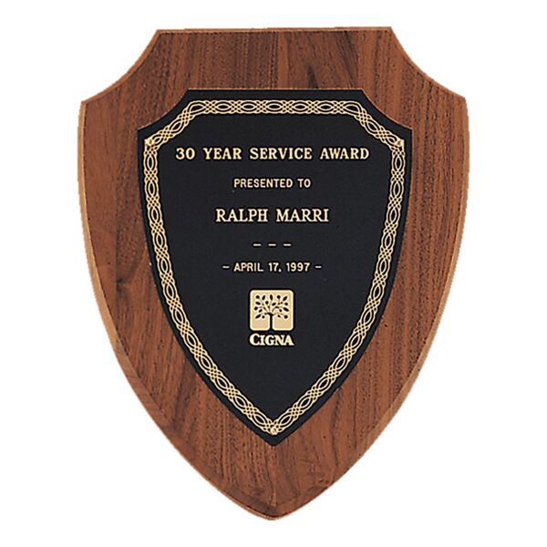 7 1/4" X 9" Jewelers Laserable Border Shield Plate on an American Shield Plaque- Sheffield Series Thumbnail