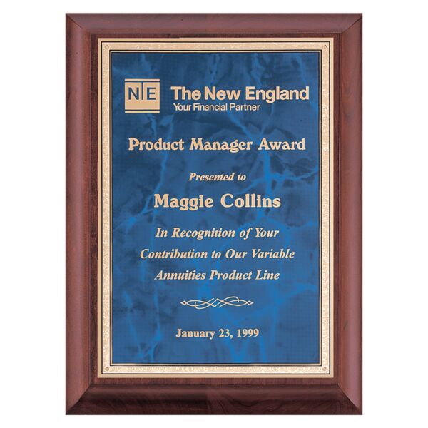 9" x 12" Hand Rubbed Finish Plaque with Sapphire Marble Border LaserFX Plate Thumbnail