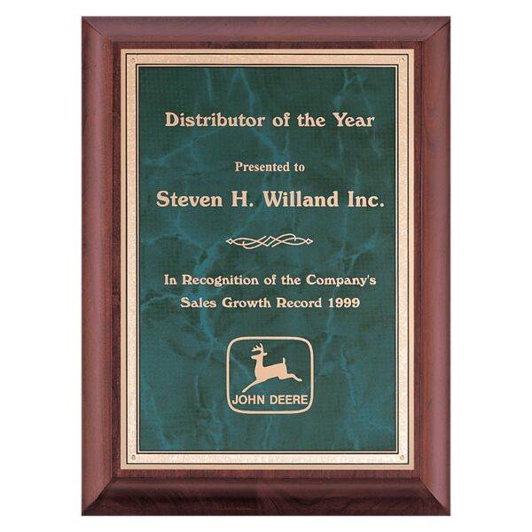 7" x 9" Hand Rubbed Finish Plaque with Emerald Marble Border LaserFX Plate Thumbnail