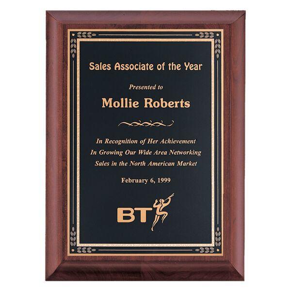 7" x 9" Hand Rubbed Finish Plaque with Florentine Border LaserFX Plate Thumbnail