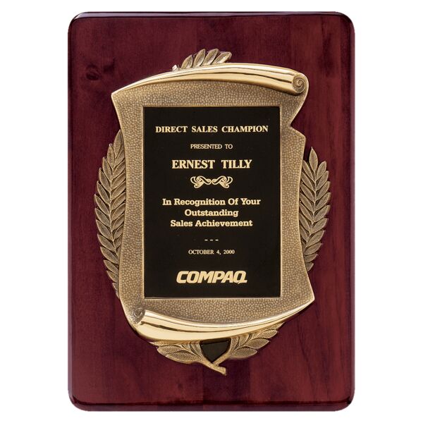 11" x 15" Piano Finish Plaque w/Antique Scroll Frame and Brass Plate Thumbnail