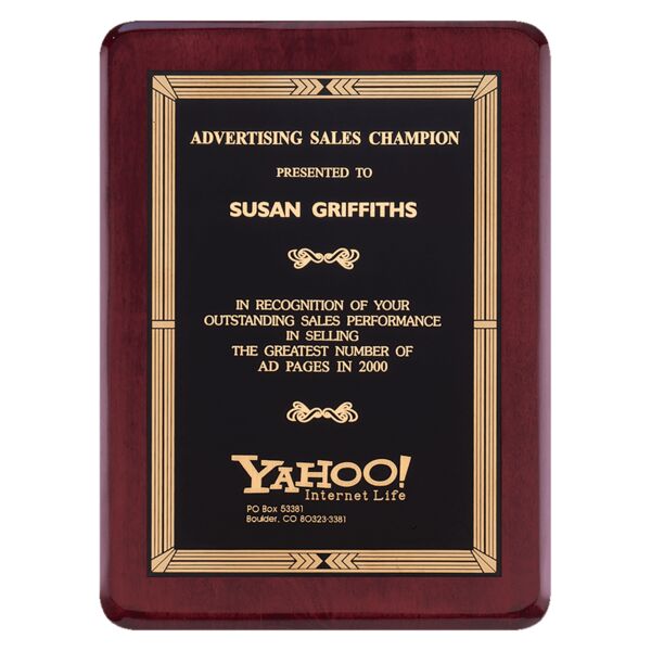 7" x 9" Airflyte Premium Piano Finish Plaque with Border Laserable Brass Plate Thumbnail