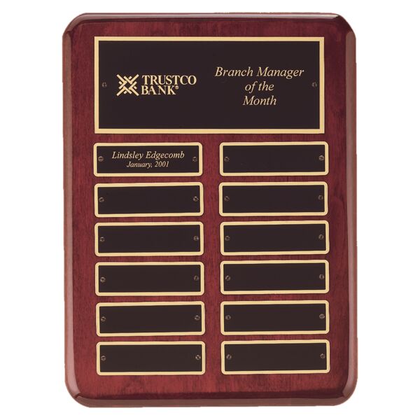 9" x 12" Piano Finish 12 Perpetual Plates Plaque with Laserable Brass Plates Thumbnail