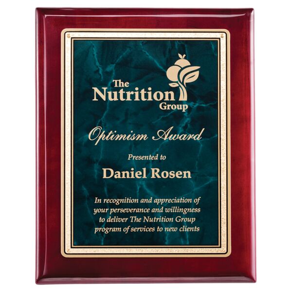 7" x 9" Piano Finish Plaque with Emerald Marble/ Florentine Design LaserFX Plate Thumbnail