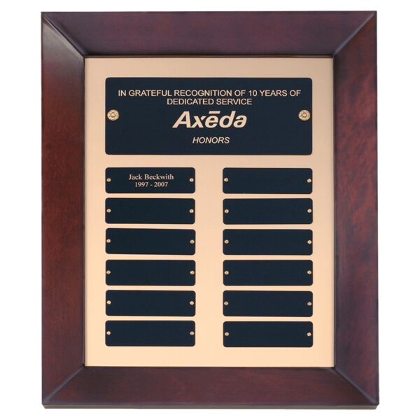 12" x 15" Airflyte Finish Frame Perpetual Plaque with Metal Background and 12 Laserable Brass Plates Thumbnail