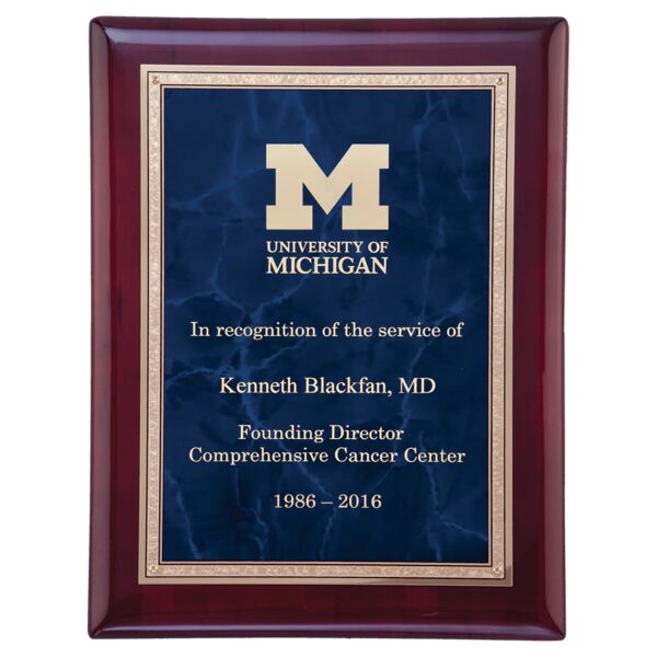 7" x 9" Airflyte Piano Finish Plaque with Sapphire Marble with Florentine Border LaserFX Plate Thumbnail