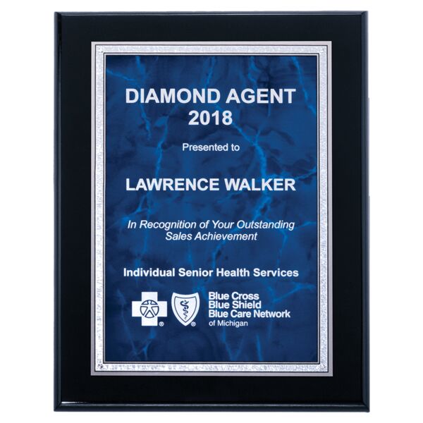 9" x 12" Airflyte High Gloss Plaque with Sapphire Marble/ Florentine Border Plate Thumbnail