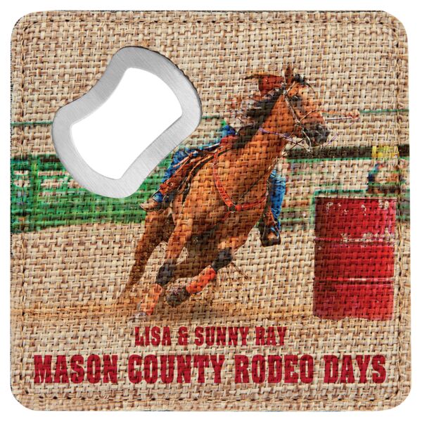 4" x 4" Square Sublimatable Burlap Bottle Opener Coaster Thumbnail