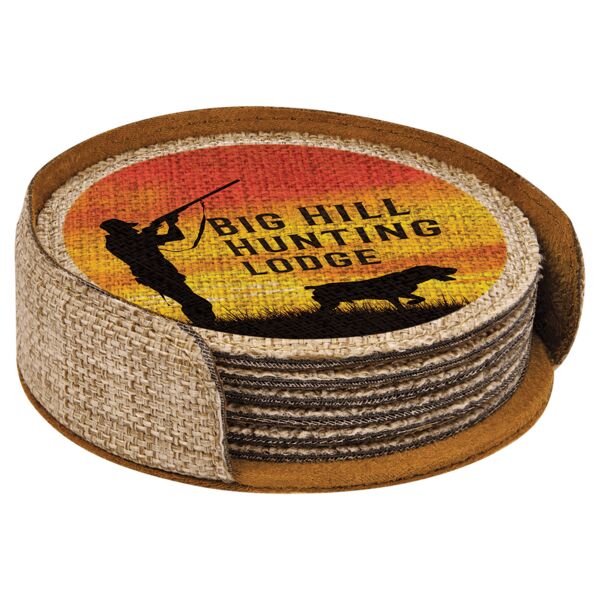 4" Sublimatable Burlap Round 6-Coaster Set Thumbnail
