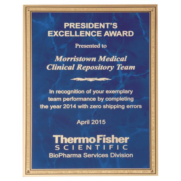 5 1/4" x 7 1/4" Sapphire Marble LaserFX Plate with Florentine Border and Four Holes Thumbnail